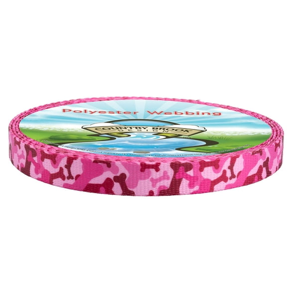 Country Brook Design - Pink Bone Camo Polyester Webbing (1/2 Inch, 50 Yards)