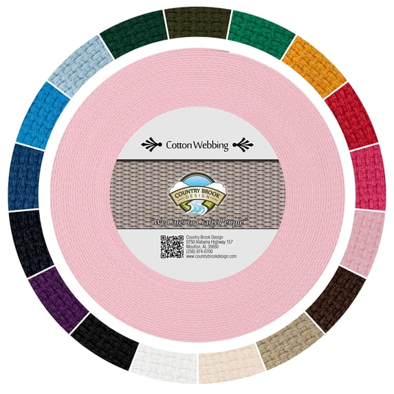 Country Brook Design - Pink Heavy Cotton Webbing with 20 Vibrant Color Options (1 Inch, 25 Yards)