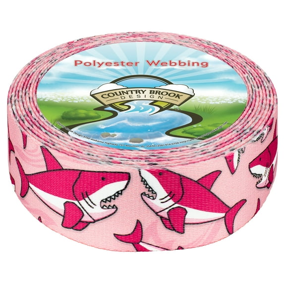 Country Brook Design - Pink Sharks Polyester Webbing (1 1/2 Inch, 10 Yards)
