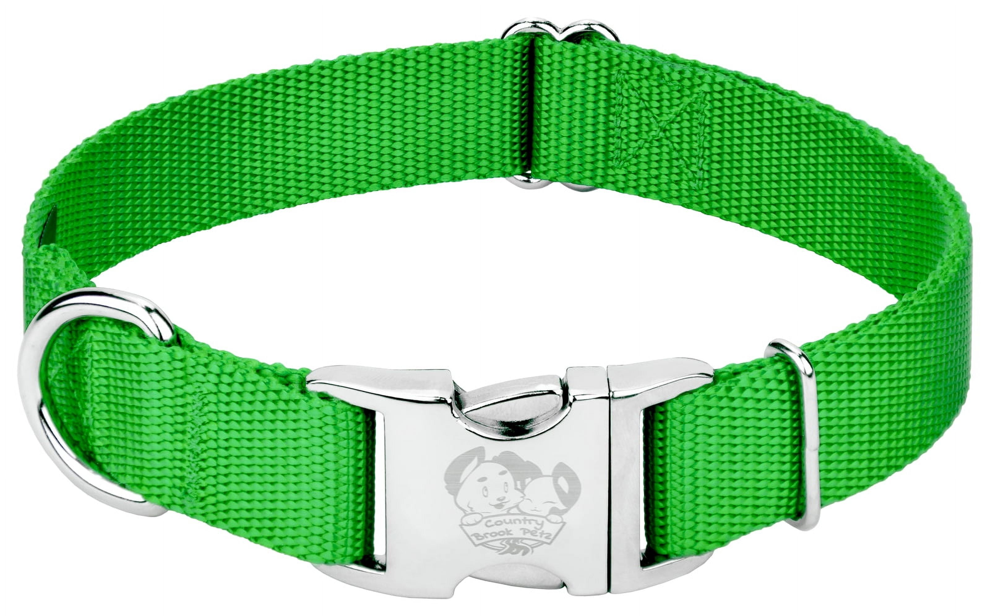 Country Brook Petz® Premium Nylon Dog Collar with Metal Buckle for Small Medium Large Breeds (Large, 1 Inch, Hot Lime Green)