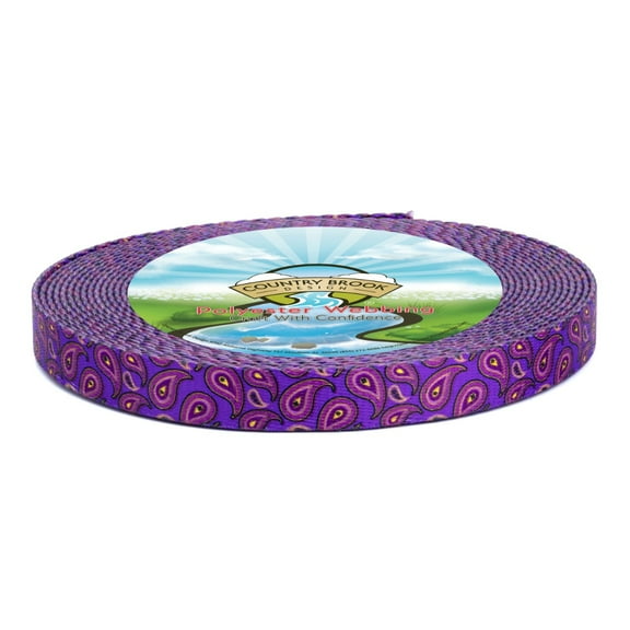 Country Brook Design - Purple Paisley Polyester Webbing (1/2 Inch, 20 Yards)