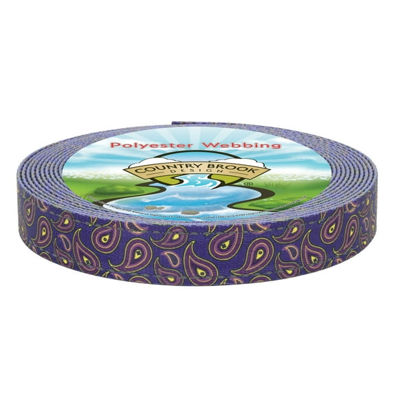 Country Brook Design - Purple Paisley Reflective Polyester Webbing (1 Inch, 10 Yards)
