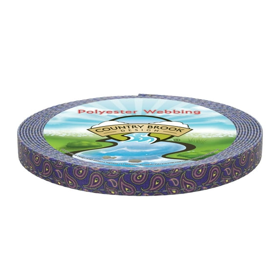 Country Brook Design - Purple Paisley Reflective Polyester Webbing (5/8 Inch, 50 Yards)