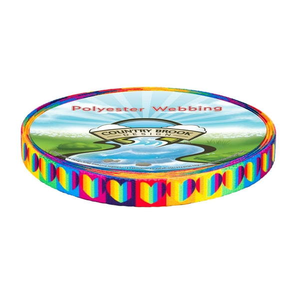 Country Brook Design - Rainbow Hearts Polyester Webbing (3/4 Inch, 50 Yards)