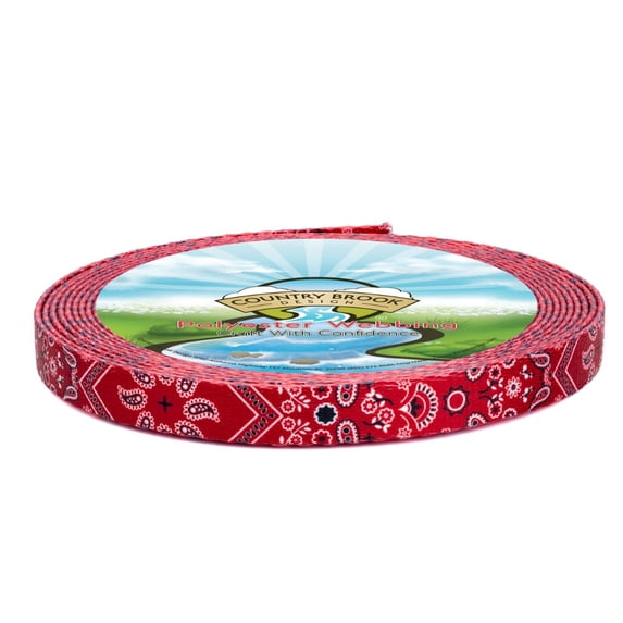 Country Brook Design - Red Bandana Polyester Webbing (1/2 Inch, 50 Yards)