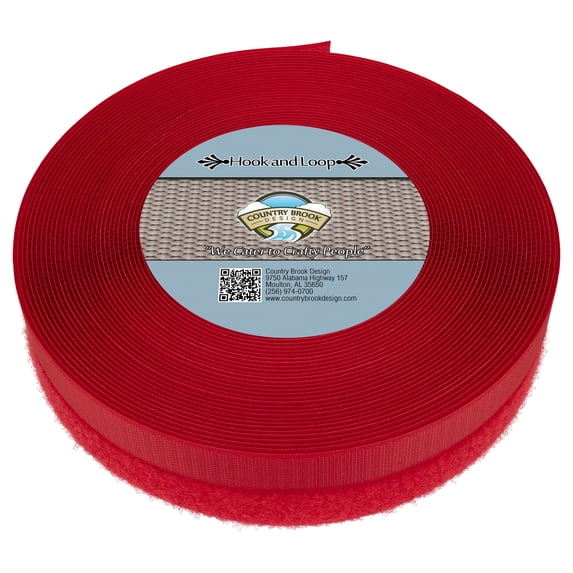 Country Brook Design® Red Sew On Hook And Loop (1 inch, 50 yards)