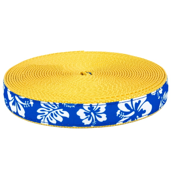 Country Brook Design - Royal Blue Hawaiian on Gold Nylon Webbing (1 Inch, 50 Yards)