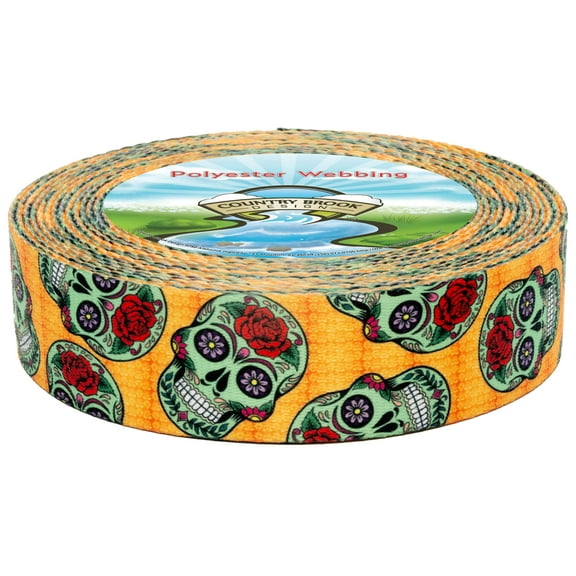 Country Brook Design - Sugar Skulls Polyester Webbing (1 1/2 Inch, 10 Yards)