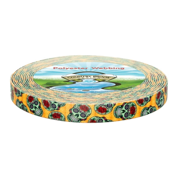 Country Brook Design - Sugar Skulls Polyester Webbing (1/2 Inch, 20 Yards)