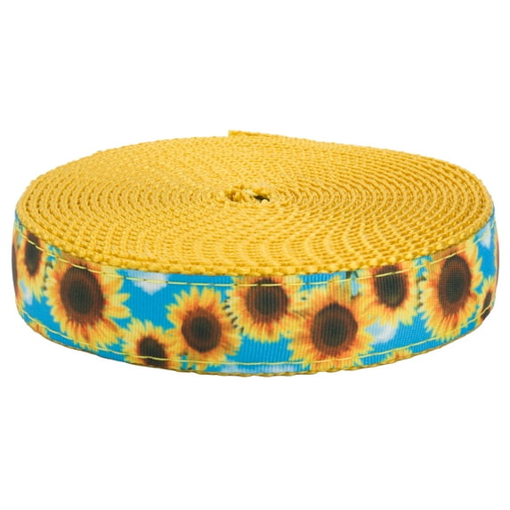 Country Brook Design - Sunflowers Ribbon on Gold Nylon Webbing (1 Inch, 50 Yards)