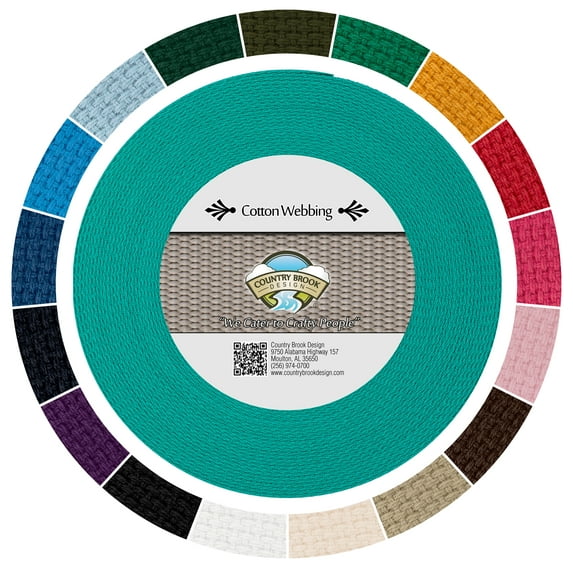 Country Brook Design - Teal Heavy Cotton Webbing with 20 Vibrant Color Options (1 Inch, 50 Yards)