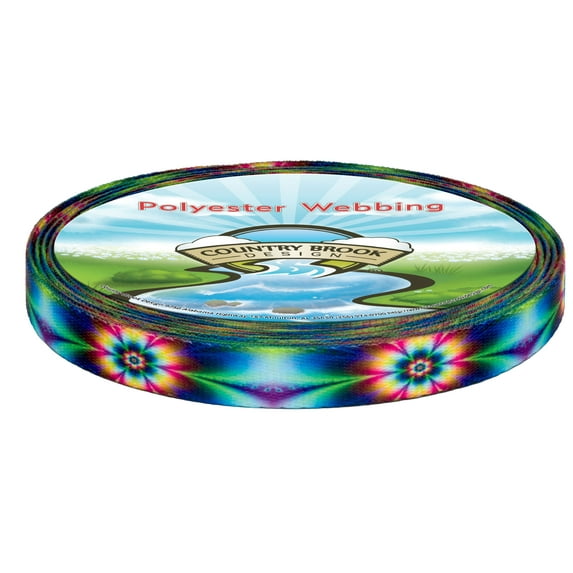 Country Brook Design - Tie Dye Flowers Polyester Webbing (3/4 Inch, 10 Yards)