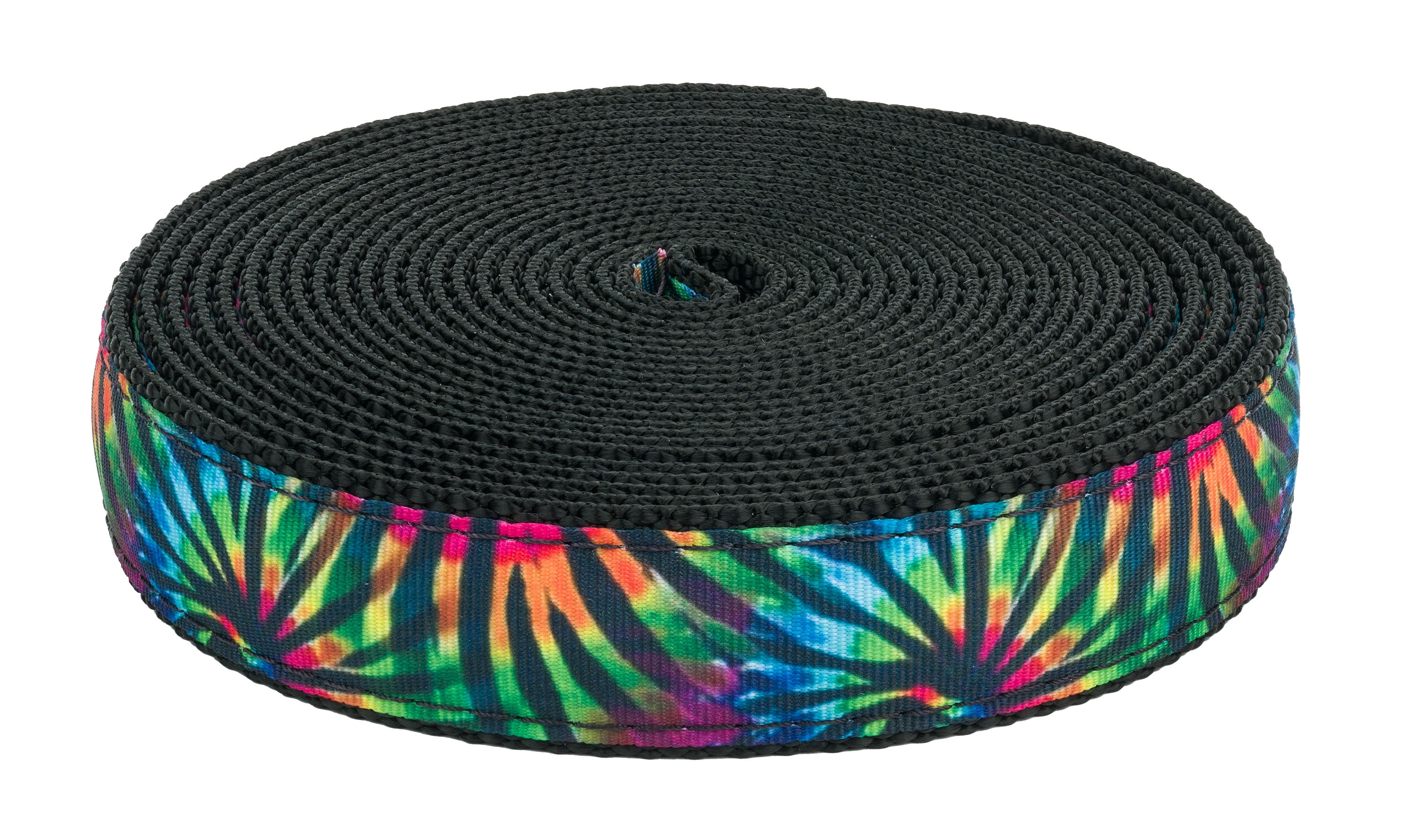 Country Brook Design - Tie Dye Stripes Ribbon on Black Nylon Webbing (1 Inch, 10 Yards)