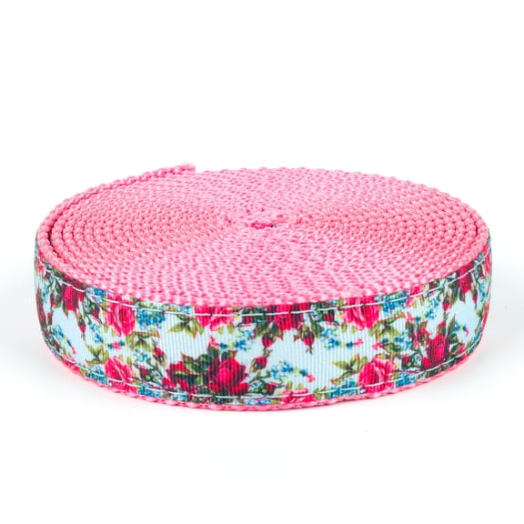 Country Brook Design - Vintage Roses Ribbon on Pink Nylon Webbing (1 Inch, 5 Yards)