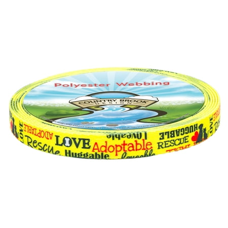 Country Brook Design - Yellow Loveable Rescue Polyester Webbing (5/8 Inch, 50 Yards)