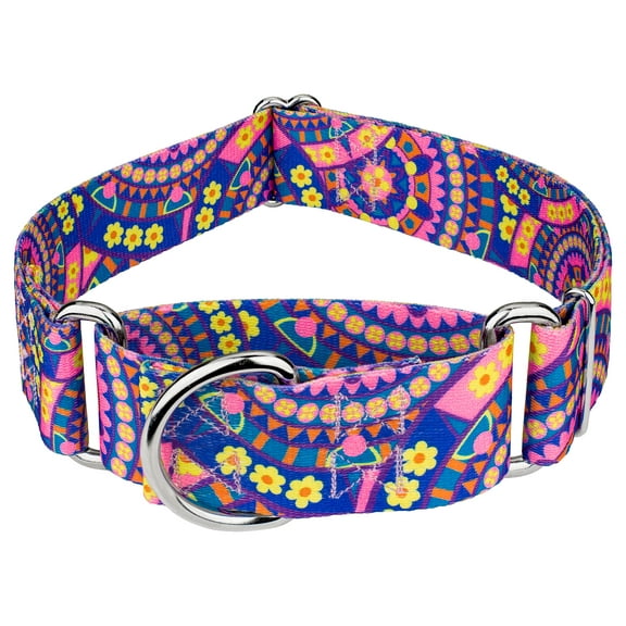 Country Brook Petz® 1 1/2 inch Blue Boho Mandala Martingale Dog Collar, Medium