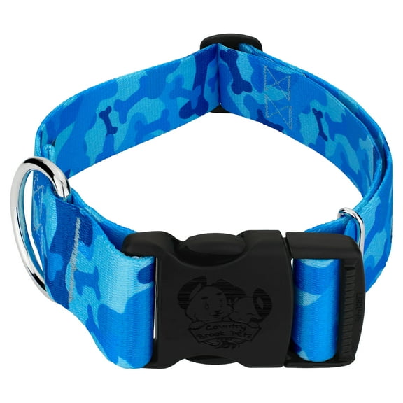 Country Brook Petz® 1 1/2 inch Deluxe Blue Bone Camo Dog Collar, Medium
