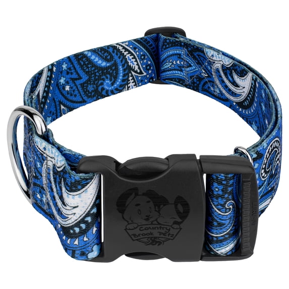 Country Brook Petz® 1 1/2 inch Deluxe Blue Paisley Dog Collar, Medium