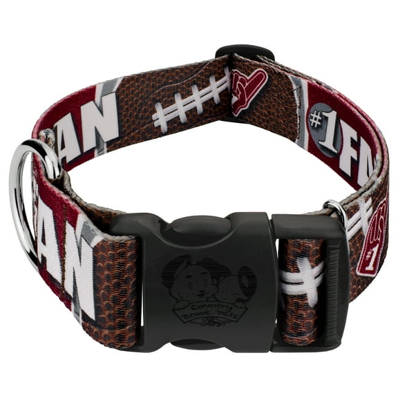 Country Brook Petz® 1 1/2 inch Deluxe Crimson and White Football Fan Dog Collar Limited Edition, Medium