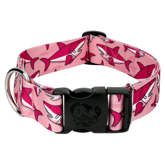Country Brook Petz® 1 1/2 inch Deluxe Pink Sharks Dog Collar, Extra Large