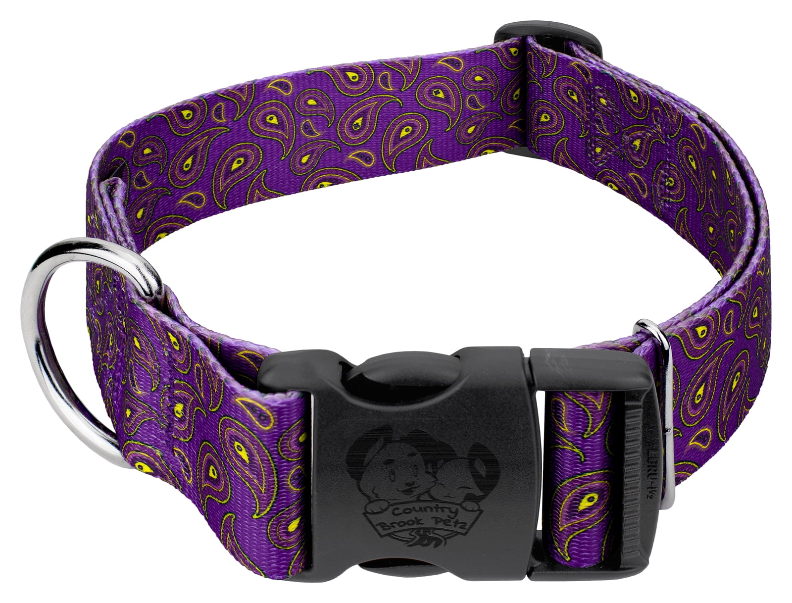 Country Brook Petz 1 1 2 inch Deluxe Purple Paisley Dog Collar Large