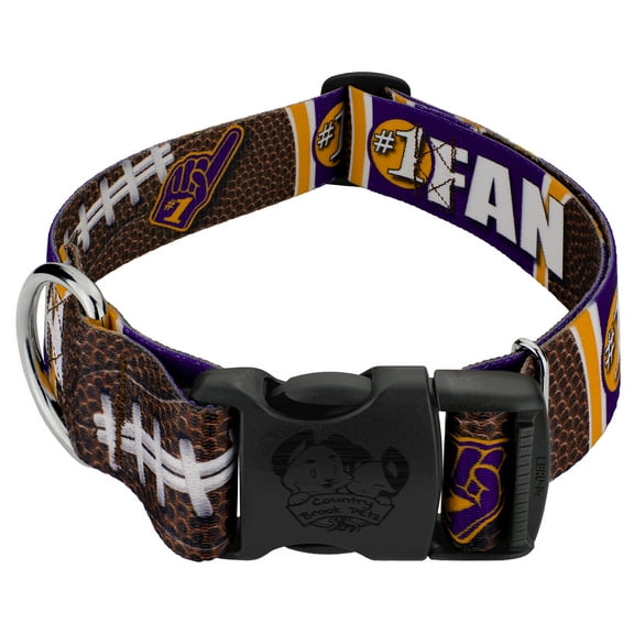 Country Brook Petz® 1 1/2 inch Deluxe Purple and Gold Football Fan Dog Collar Limited Edition, Medium