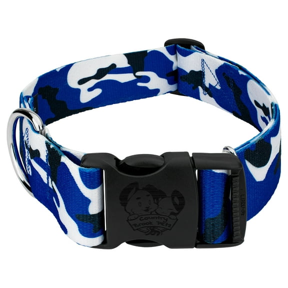 Country Brook Petz® 1 1/2 inch Deluxe Royal Blue and White Camo Dog Collar, L