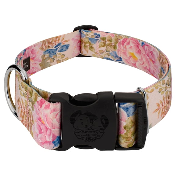 Country Brook PetzĀ® 1 1/2 inch Deluxe Watercolor Peonies Dog Collar, Extra Large