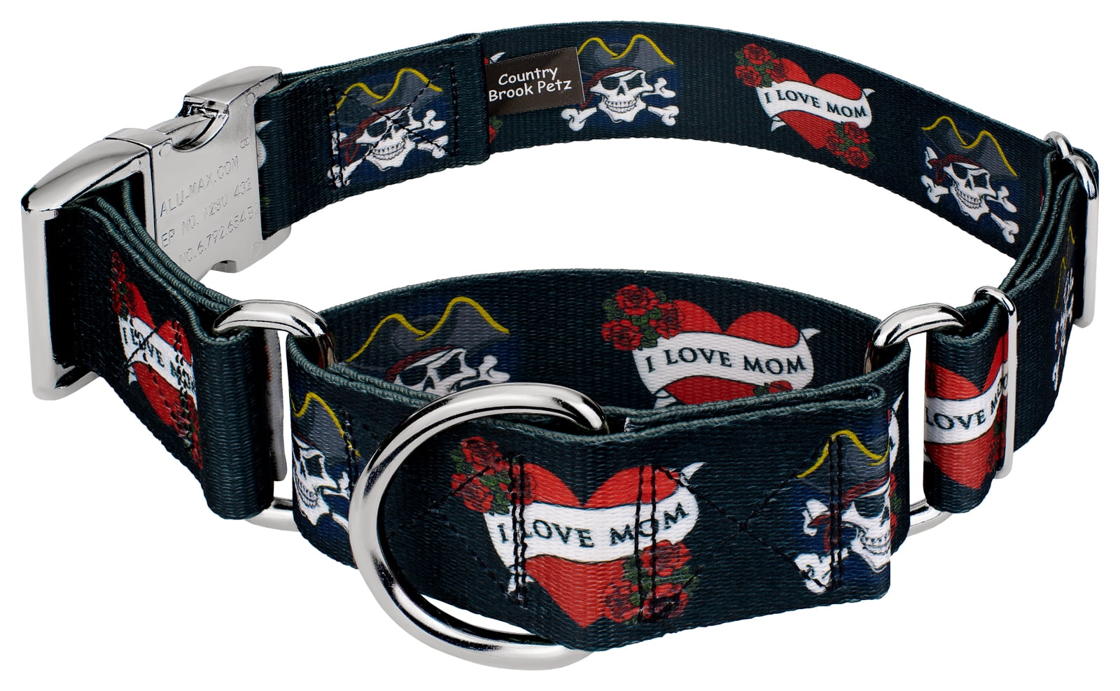 Country Brook Petz® HossFit Jr Wide Martingale with Premium Buckle (I Love Mom, Medium)