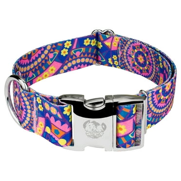 Country Brook Petz 1 1/2 inch Premium Blue Boho Mandala Dog Collar, Medium