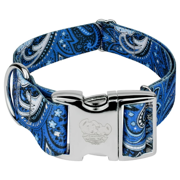 Country Brook Petz® 1 1/2 inch Premium Blue Paisley Dog Collar, Extra Large