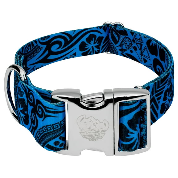 Country Brook Petz® 1 1/2 inch Premium Blue Polynesian Dog Collar, Large