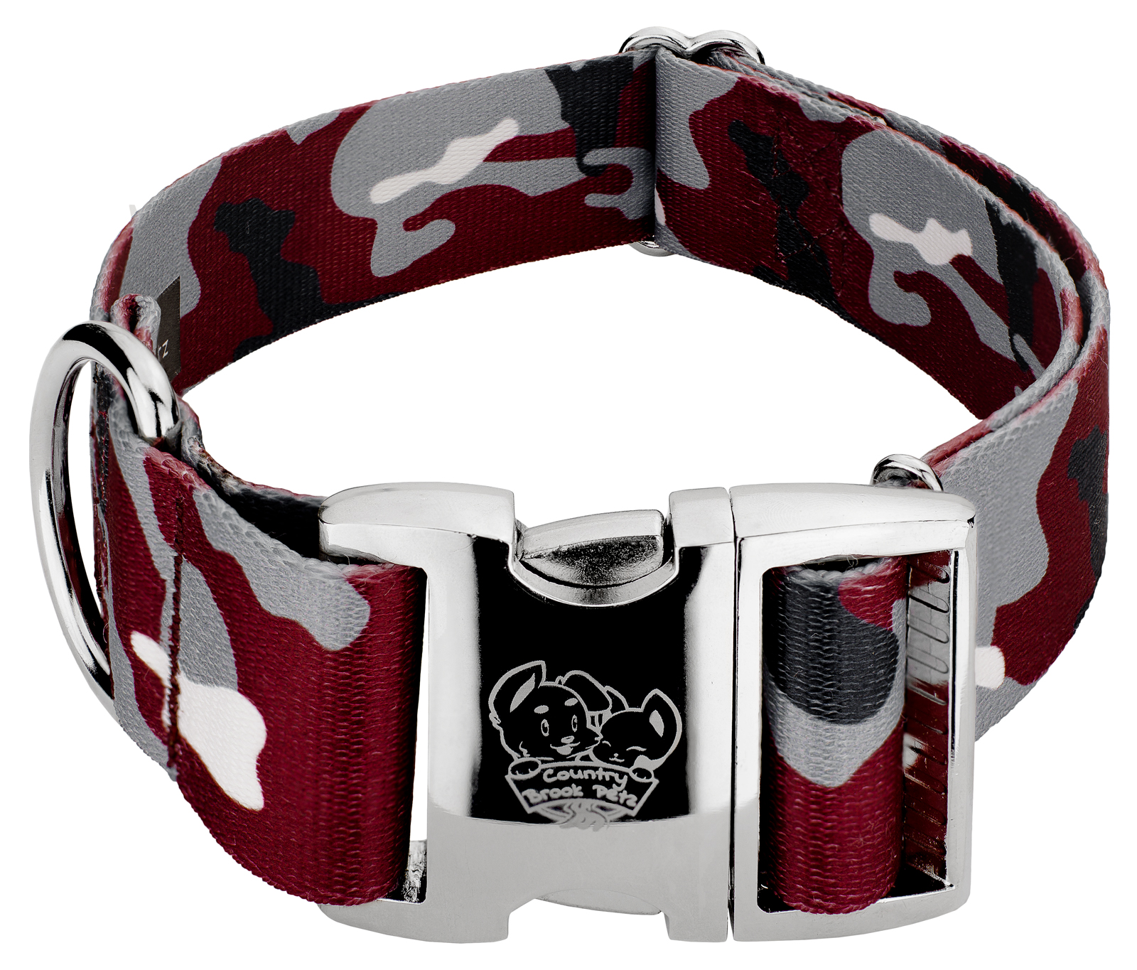 Country Brook Petz® 1 1/2 inch Premium Crimson and White Camo Dog Collar, Medium - image 1 of 5