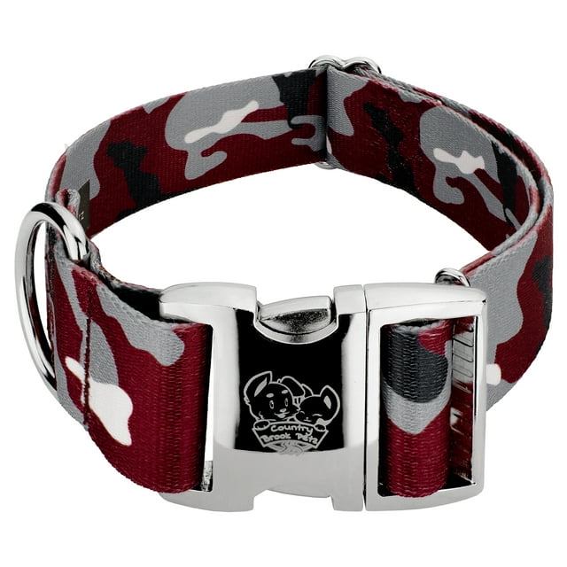 Country Brook Petz® 1 1/2 inch Premium Crimson and White Camo Dog Collar, Medium