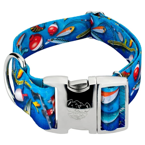 Country Brook Petz® 1 1/2 inch Premium Gone Fishin' Dog Collar, Medium