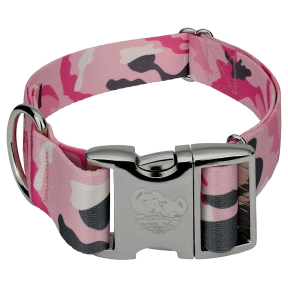 Country Brook Petz® 1 1/2 inch Premium Pink and Grey Camo Dog Collar, Medium
