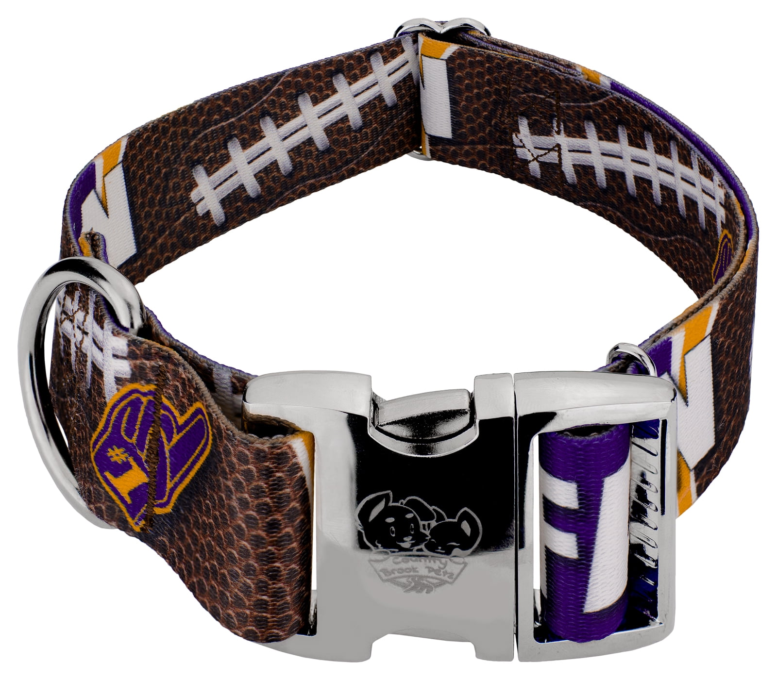 Country Brook Petz® 1 1/2 inch Premium Purple and Gold Football Fan Dog Collar Limited Edition
