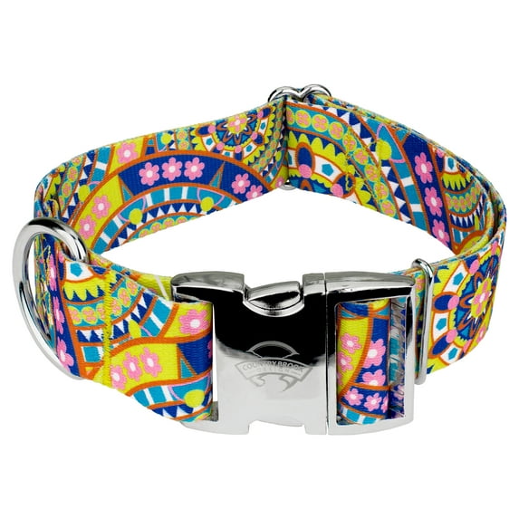 Country Brook Petz® 1 1/2 inch Premium Yellow Boho Mandala Dog Collar, Large