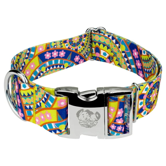 Country Brook Petz® 1 1/2 inch Premium Yellow Boho Mandala Dog Collar, Medium