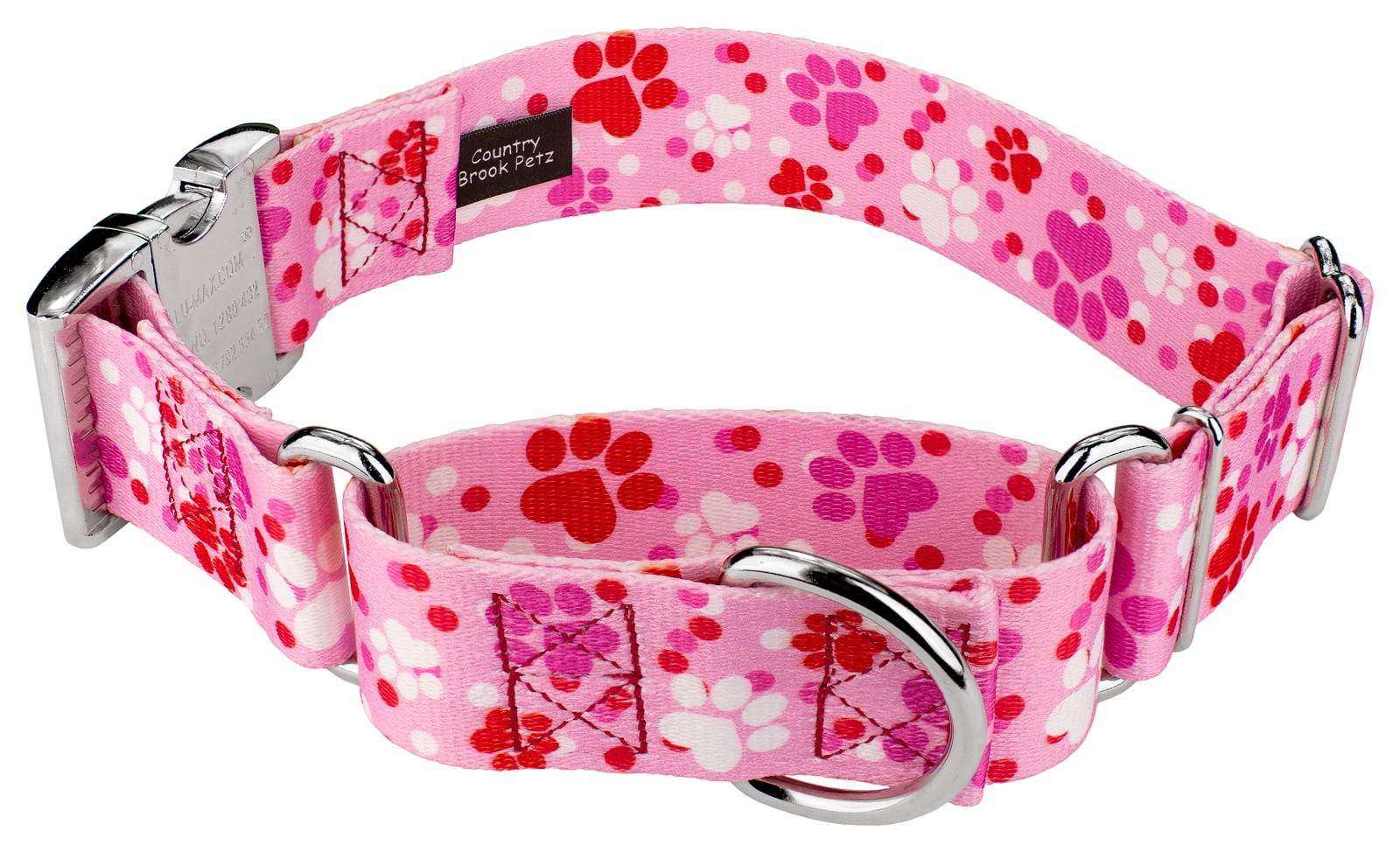 Country Brook Petz® 1 1/2 inch Puppy Love Martingale with Premium Buckle Dog Collar, Large