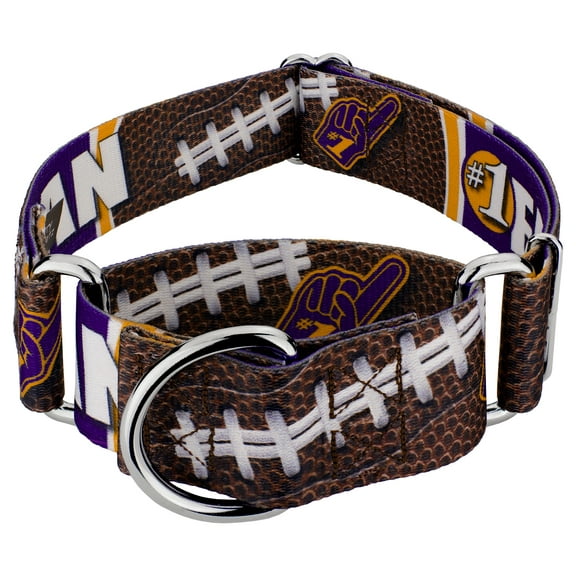 Country Brook Petz® 1 1/2 inch Purple and Gold Football Fan Martingale Dog Collar Limited Edition, Extra Large