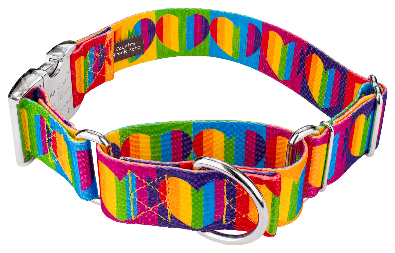 Country Brook Petz® 1 1/2 inch Rainbow Hearts Martingale with Premium