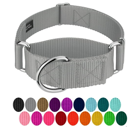 Country Brook Petz® 1 1/2 inch Silver Martingale Heavyduty Nylon Dog Collar, Large