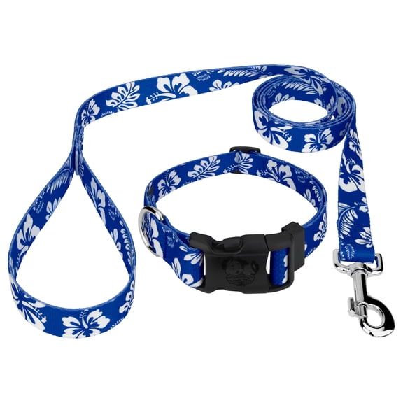 Country Brook Petz® 1/2 inch Royal Blue Hawaiian Deluxe Dog Collar and Leash, 2XS