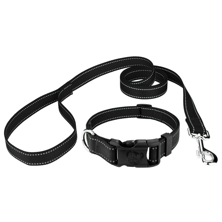 Country Brook Petz 3 4 inch Deluxe Black Reflective Nylon Dog Collar Leash Small