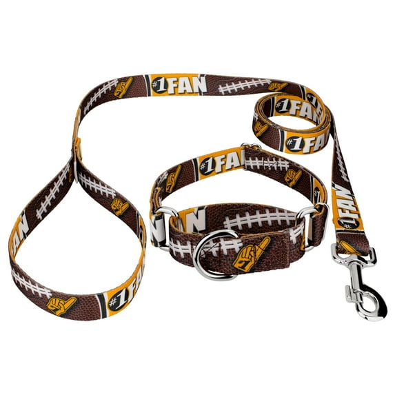 Country Brook Petz® Black and Gold Football Fan Martingale Dog Collar and Leash Limited Edition, Small