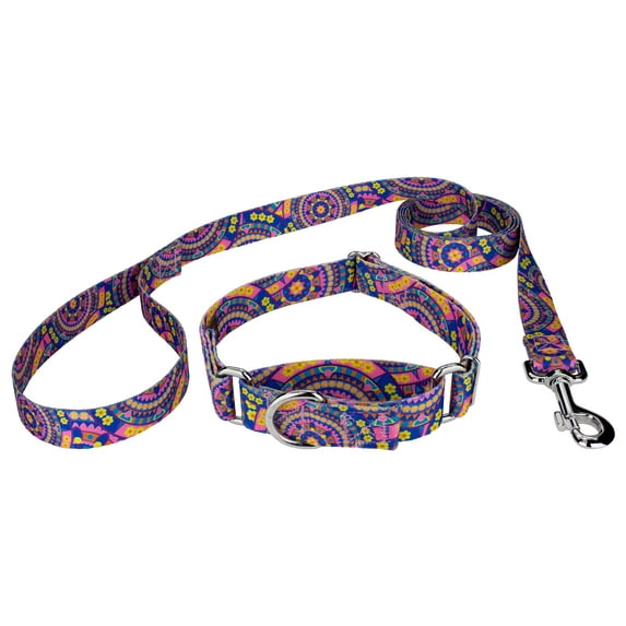 Country Brook Petz® Blue Boho Mandala Martingale Dog Collar and Leash, Extra Small