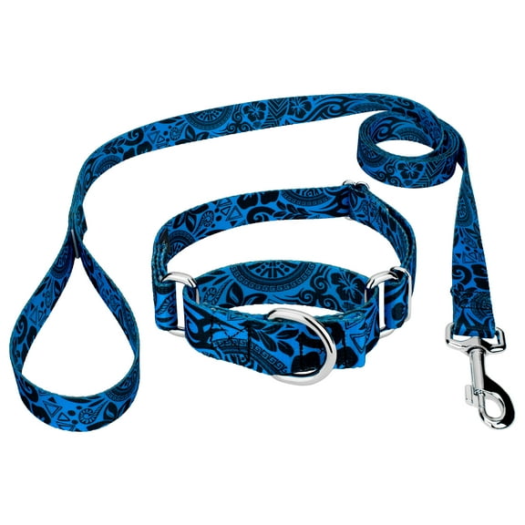 Country Brook Petz® Blue Polynesian Martingale Dog Collar and Leash, Large