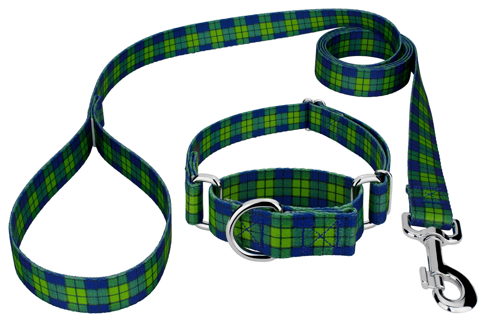 Country Brook Petz® Blue and Green Plaid Martingale Dog Collar and Leash, Extra Small