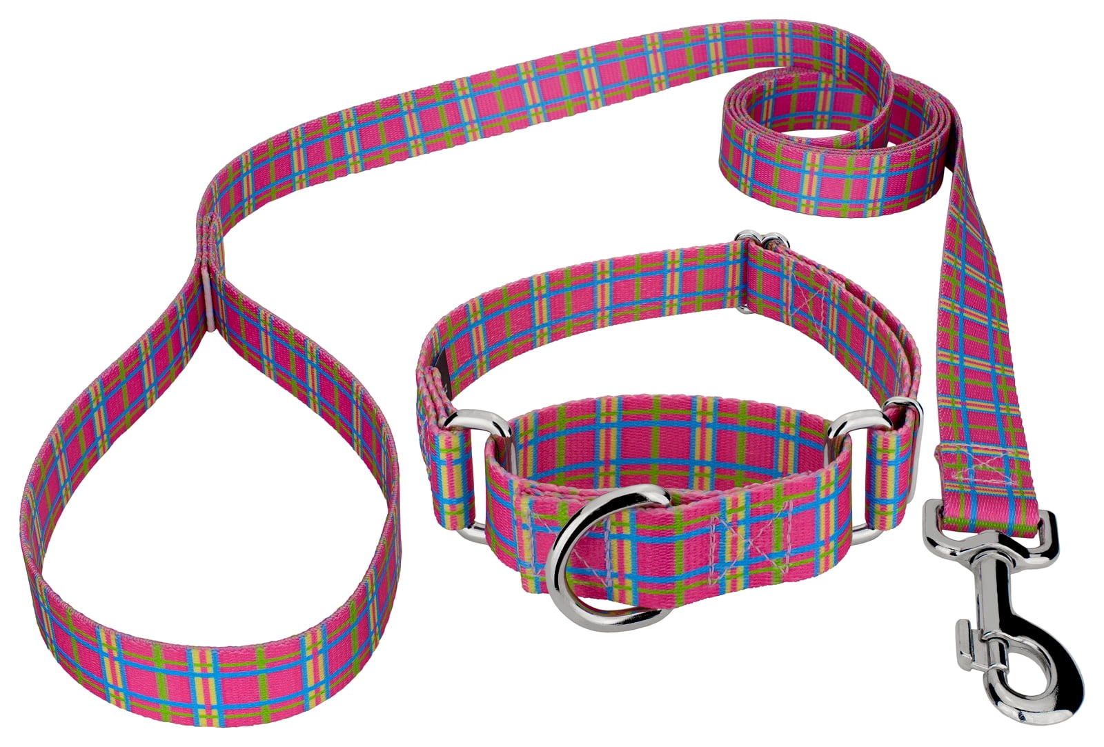 Country Brook Petz® Bubblegum Pink Plaid Martingale Dog Collar and Leash, Medium